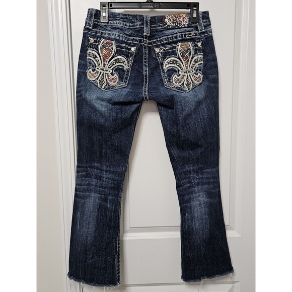MISS ME Jeans Women's 29 (29x26.5) Signature Boot Low-Rise Embellished Raw Hem - Picture 1 of 10